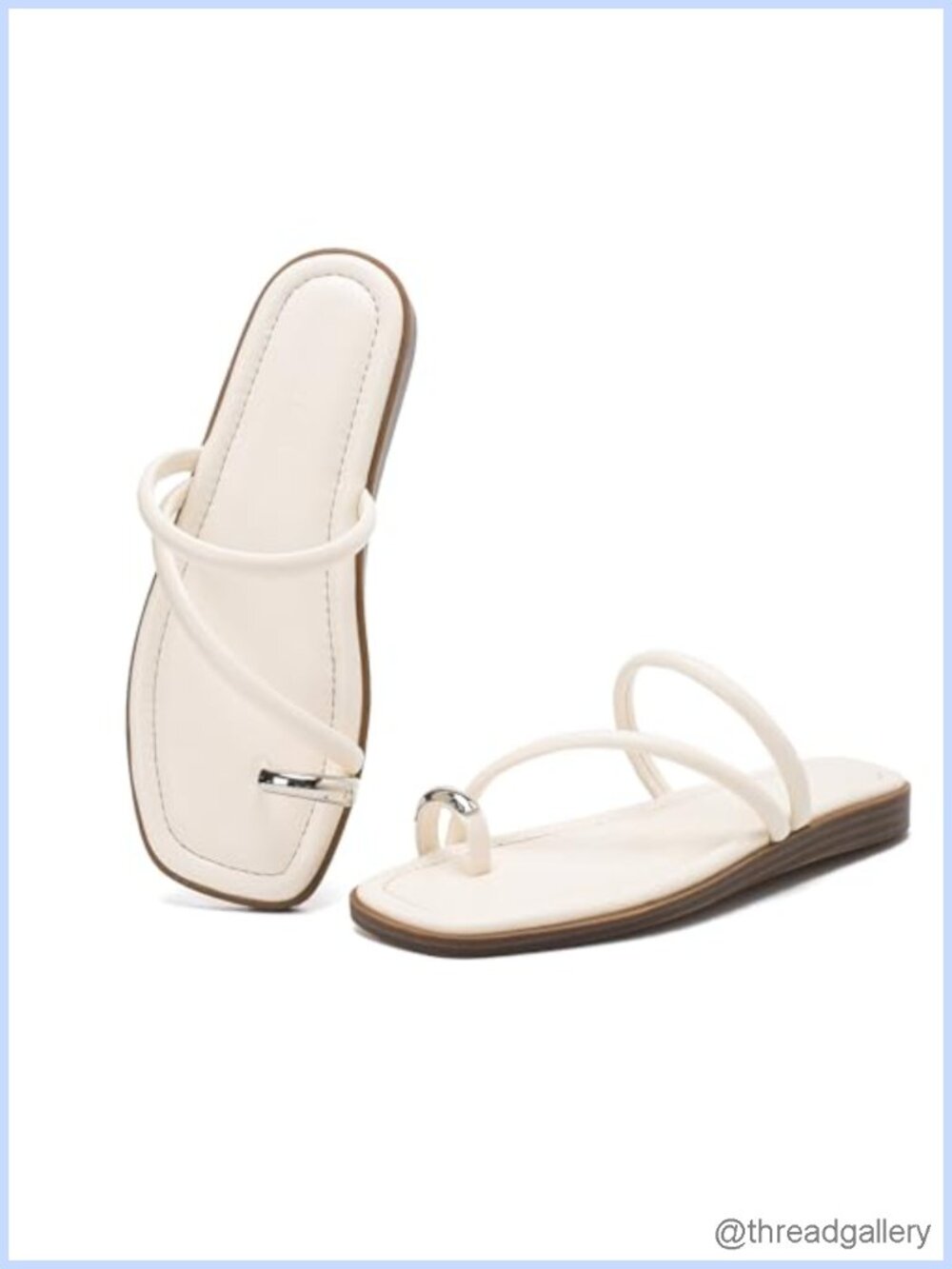 Faux Leather Toe Ring Flat Sandals Strappy Flip Flop Slide for Women